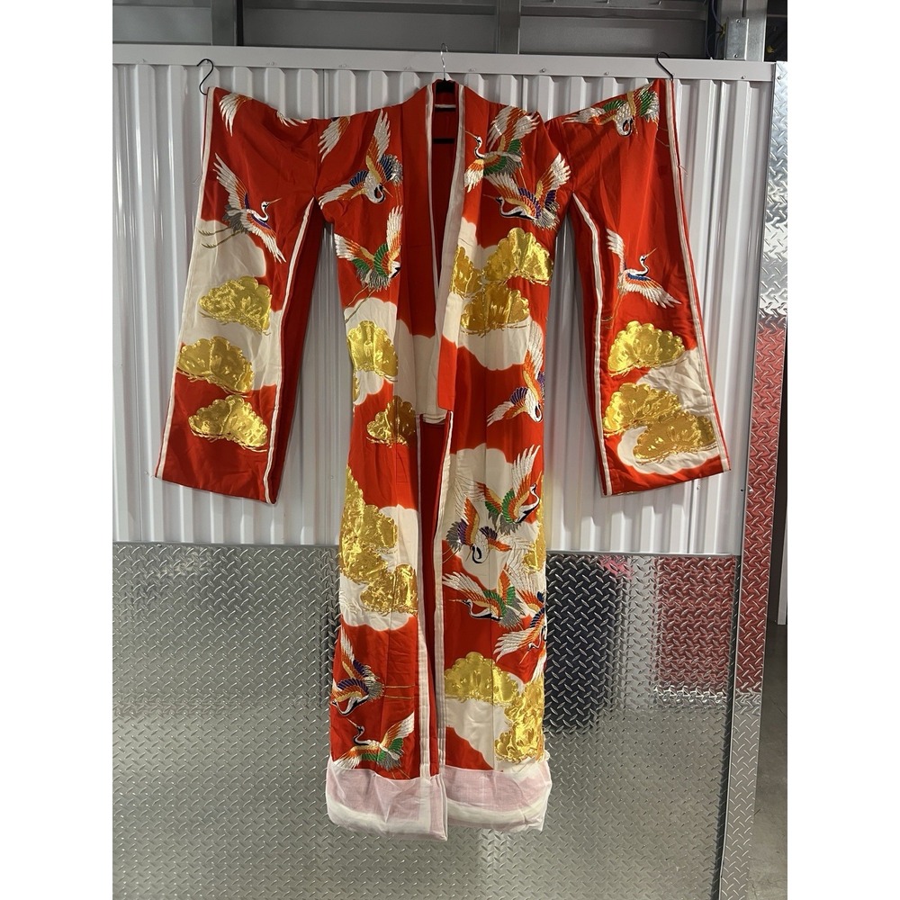 Japanese kimono, IRO-UCHIKAKE,Wedding Robe,Embroidery,Flying Cranes, 6 Feet!